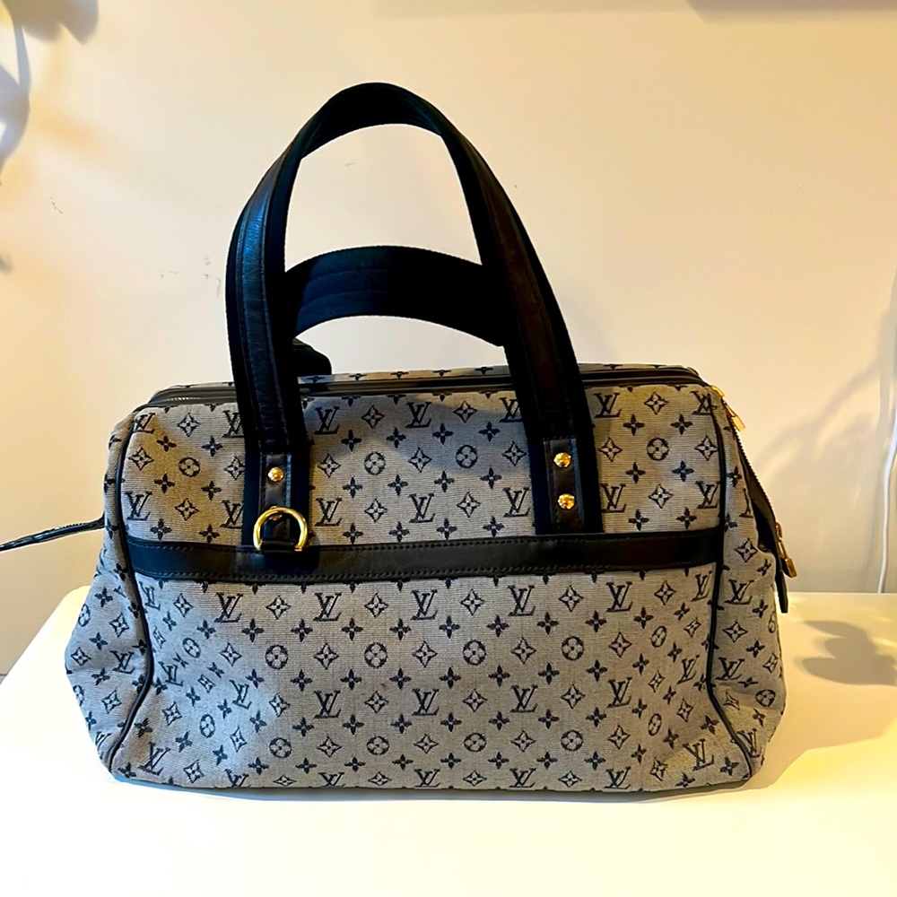 Louis Vuitton Grey x Navy Monogram Mini Lin Josephine GM Speedy Boston Bag